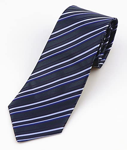 Men's Dark Grey Blue Geometric Striped Tie Trendy Patterned Fashion Suit Necktie #TOP2