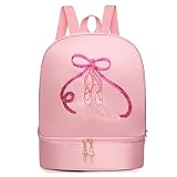 Yitengteng Mochila de dança de balé com compartimento separado para sapatos, bolsa de bailarina bordada para meninas, bolsa de armazenamento