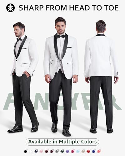 Men's Slim Fit 3-Piece Tuxedo Set, One Button Shawl Collar Jacket Vest Pants for Party, Business and Wedding2