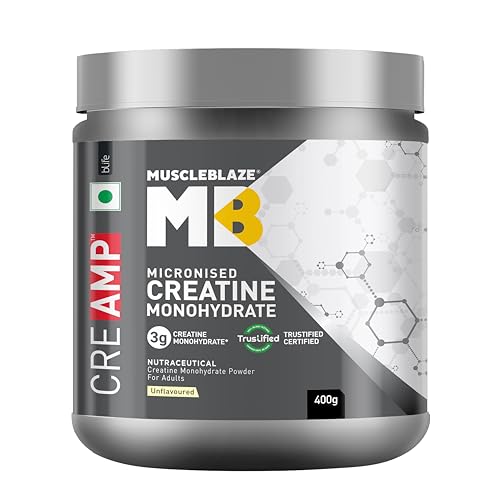 Image of MuscleBlaze Micronised Creatine Monohydrate CreAMP Powder, Unflavoured (129 servings, 400g) | Trustified Certified Creatine