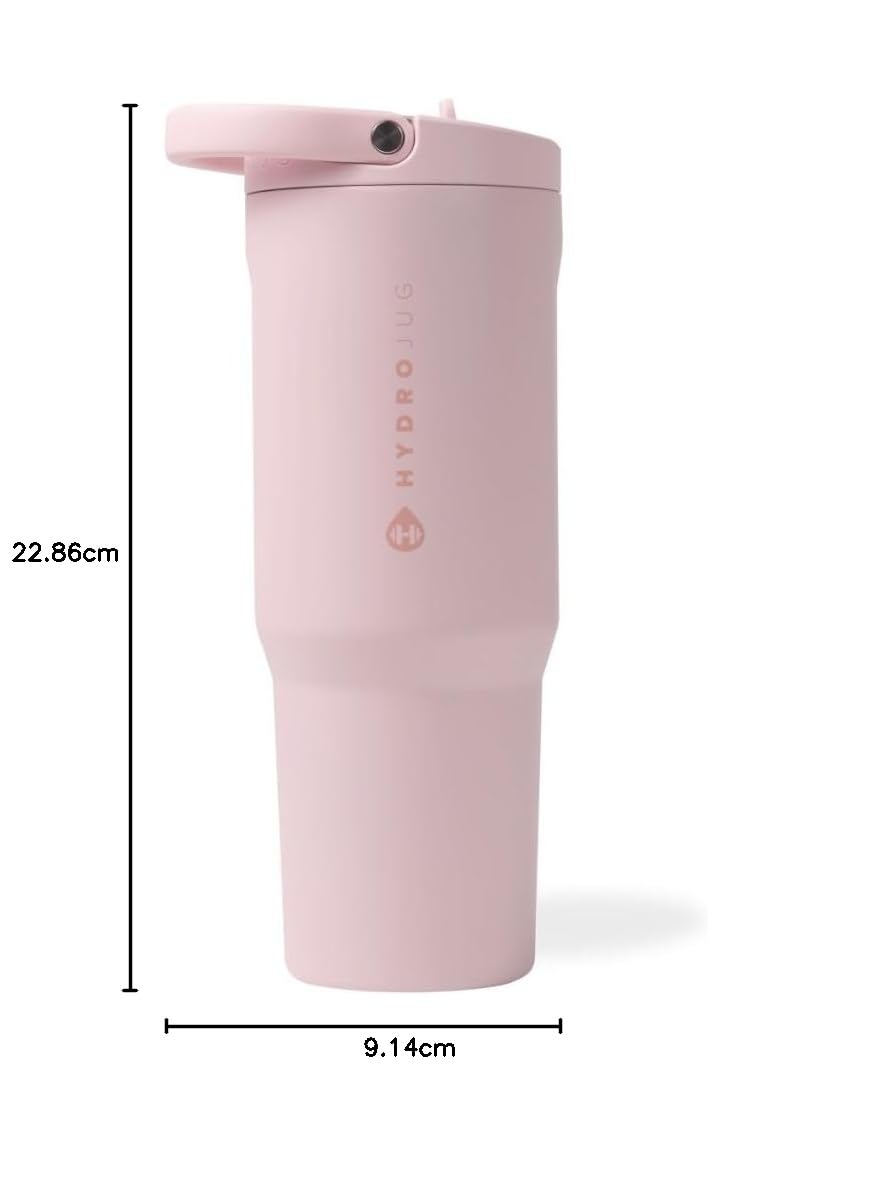 HydroJug Sport - Vaso de acero inoxidable con popote, aislado al vacío, botella de agua a prueba de fugas de 32 onzas, diseño ergonómico, apto para portavasos, reutilizable, apto para lavavajillas,