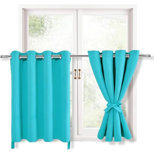 Hiasan Blackout Curtains for Bedroom, Turquoise, 52 x 36 Inch, 2 Panels