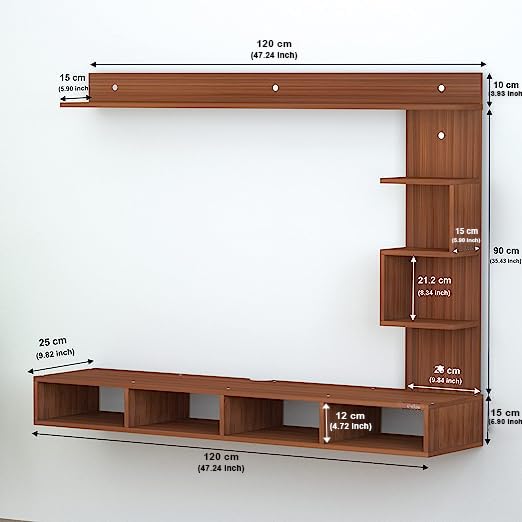 Image of Anikaa Cindy Engineered Wood Wall Mount TV Unit /TV Stand /TV Cabinet /TV Entertainment Unit /Set Top Box Stand (Walnut) (Ideal for 43 Inch)(D.I.Y)