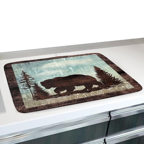Alfombra de secado de vajilla de cabina rústica – Alfombra de secado de vajilla, mantel de oso marrón para encimera, absorbente, escurridor de platos – escurreplatos lavable
