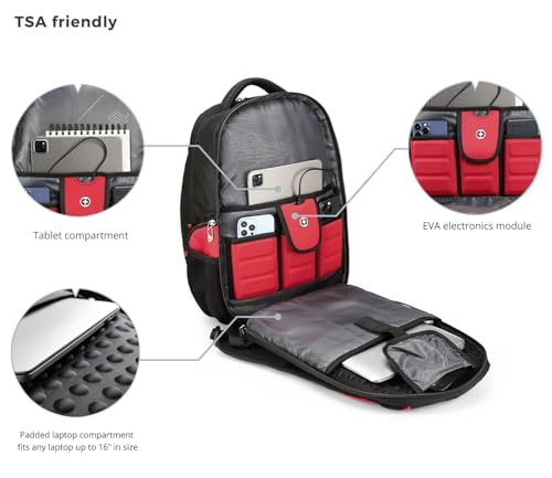 Image of Swissdigital Design Men's Laptop Backpack for College and Business Travel with Integrated USB Charging Port and RFID Protection Fits 15.6 inch Laptops Black /Red | J14-41