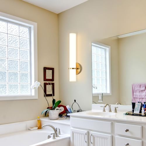 Image of LED Dimming Wall Sconces 8W, 3000K Warm Lights Dimmable, White Lampshade Bathroom Vanity Lighting Wall Light Fixtures for Bedroom Dining Living Hallway, Antique Gold