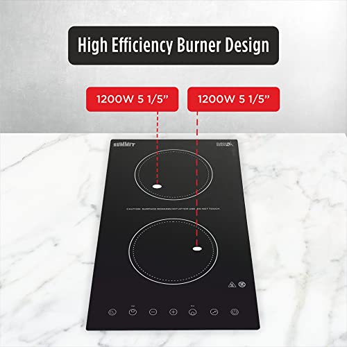 Summit Appliance Cr2B15T1Btk15 115V 2-Burner Radiant Cooktop In Black Ceramic Schott Glass Surface With Digital Touch Controls & Stainless Steel Frame To Allow Installation In 15" Wide Counter Cutouts #TOP5