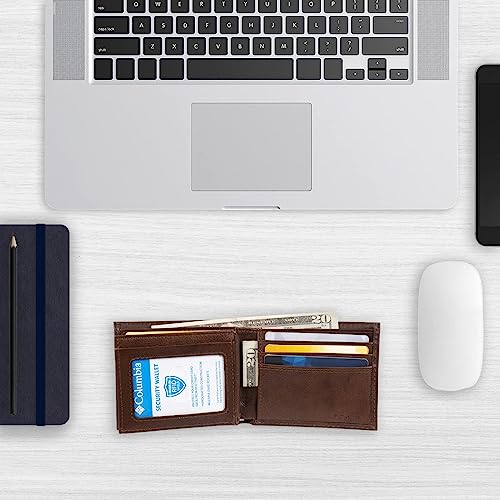 Image of Columbia Mens RFID Slim Bifold Wallet With ID Window Light Brown