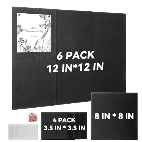 SUNGIFT Cork Boards for Wall, Felt Bulletin Board 6 Pack, Black Large Corkboard Tiles with Pushpins Pin Boards for Office, Dorm, Classroom