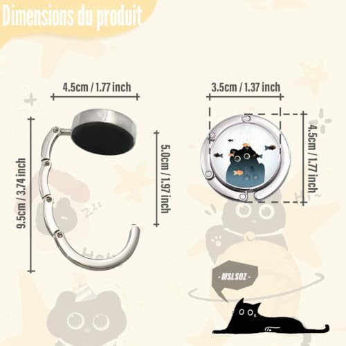 MSLSOZ Lot de 2 crochets pour sacs pliables avec motif chat noir, pour table, en alliage de zinc, pliables, pour voyage, shopping, organisation de la maison – vue 3