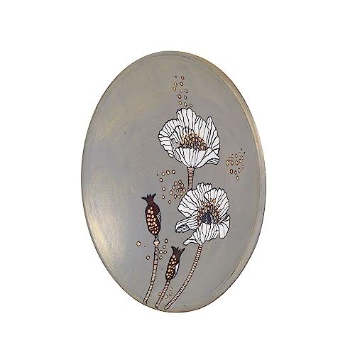 Image of AAKRITI ART CREATIONS Floral Tapestry Terracotta Wall Decor Plate, Floral Art Wall Hanging Plate Set of 1 Grey Color | Glossy Finish Terracotta | Home Items for Living Room, Bedroom, Office