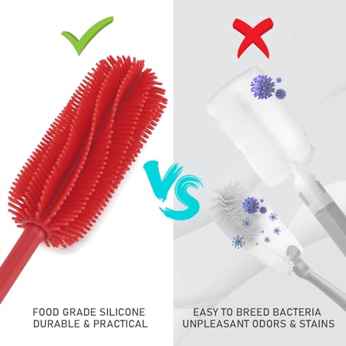 Image of 15.7 inch Silicone Bottle Brush, ddLUCK Water Bottle Cleaner Brush for Stanley, Hydroflasks, Glass, Thermos Sports Bottle, Vase and Glassware, Bottle Brush Cleaner for Small Narrow Neck Containers (Red)