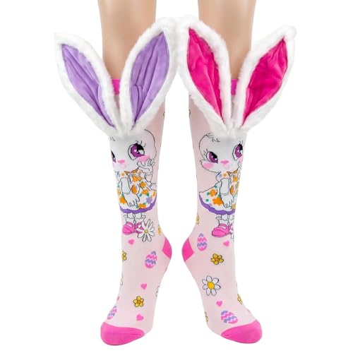 Image of Crazy Socks for Girls Kids 3D Novelty Funny Silly Soft Knee-High Wacky Socks for Dance Gift Birthday Party(Little Rabbit)