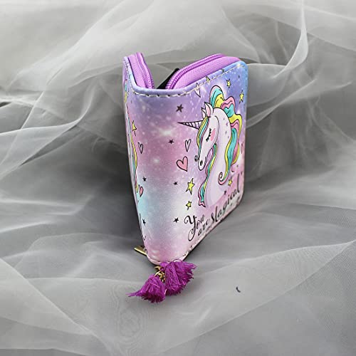 Mayebridge Cute Rainbow Unicorn Wallet For Gilrs Christmas Gift Unicorn Coin Purse Women’s Printed Zip Around Wallet Girls Christmas Gift(Purple Unicorn0514) #TOP6