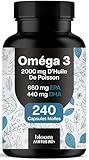 Oméga 3 240 Capsules Molles   2000 mg d’Huile de Poisson avec 660 mg EPA & 440 mg DHA   Complement Alimentaire Omega 3 DHA EPA