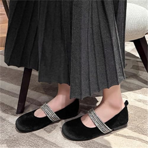 Mary Jane Flats Retro Suede Shoes for Women Rhinestone Ballet Flats Classy Round Toe Wedding Party Dressy Shoes4