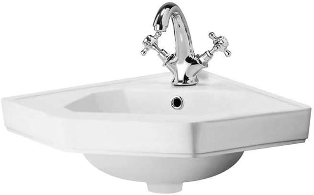 Milano Richmond - Traditional White Ceramic Wall Hung Corner Bathroom Basin Sink with One Tap Hole - 450mm x 420mm