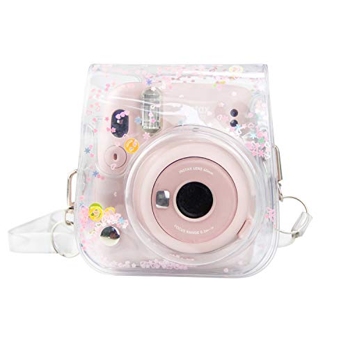 Berfea Étui rétro compatible avec Fujifilm Instax Mini 11, Mini 8, Mini 8+, Mini 9 avec bandoulière réglable, Rose transparent, Moderne