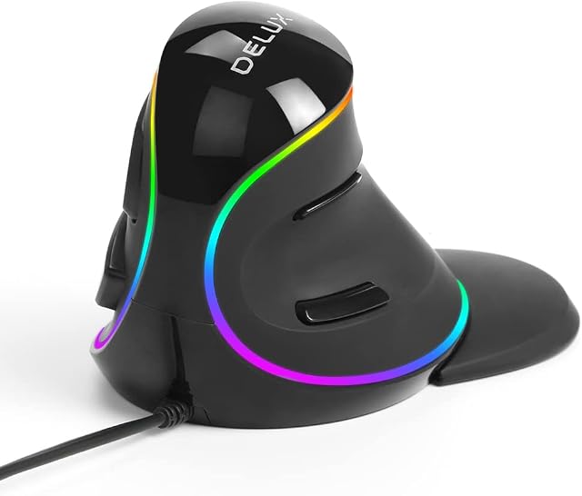 DeLUX Ergonomic Mouse, Wired Large RGB Vertical Mouse with 6 Buttons, Removable Wrist Rest, 4000DPI and On-Board Software Reduce Hand Strain, for Carpal Tunnel(M618Plus RGB)