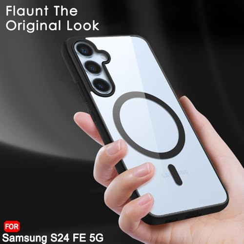 Image of TheGiftKart Hybrid Back Cover Case for Samsung Galaxy S24 FE 5G Compatible with MagSafe | Shockproof Design | Hard Transparent Back Cover Case for Samsung Galaxy S24 FE 5G (PC & TPU, Black Sides)
