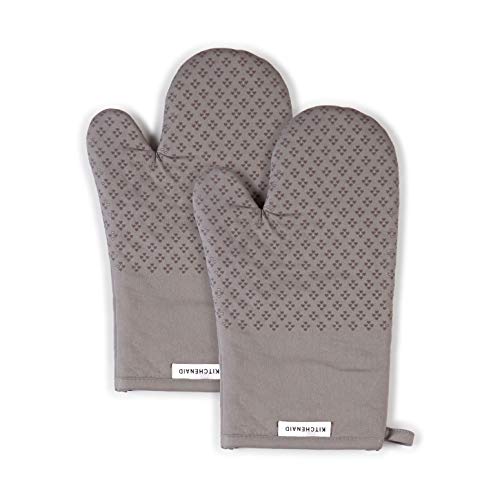 KitchenAid Asteroid Cotton Oven Mitts with Silicone Grip, Set of 2, Grey, 2 Count