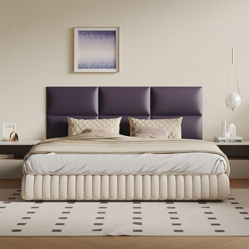 MAQQL Cabecero de piel sintética morado para cama tamaño Queen, 6 paneles para despegar y pegar, montaje en pared o diseño independiente, paneles tapizados de 24 x 12 pulgadas