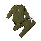 Newborn Baby Boy Girl Clothes Ribbed Knitted Cotton Long Sleeve Romper Long Pants Solid Color Fall...