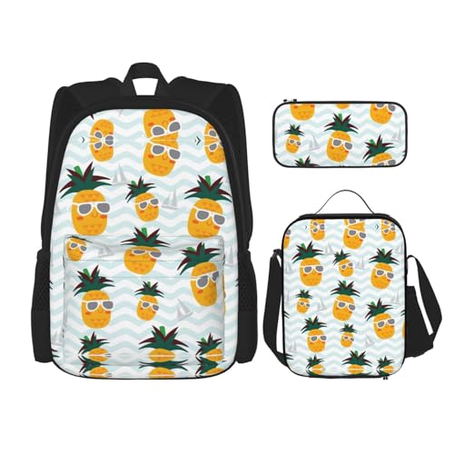 Sac à dos imprimé ananas WURTON ensemble complet 3 pièces cadeau de rentrée