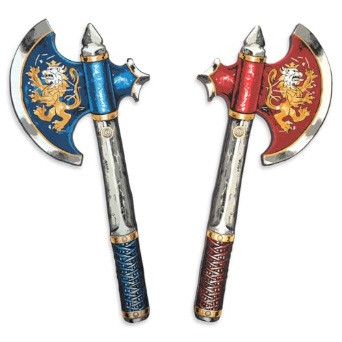 Liontouch - Set 2 ASCE da Cavaliere per Ragazzi, Blu/Rosso - età 3-8 Anni | Giocattolo Medievale in Gommapiuma | Decorazione Leone Dorato | Accessorio Sicuro per Travestimenti e Costumi da Cavaliere