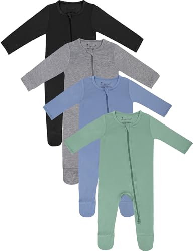 Image of Jimonda Baby Boy Romper 4-Pack - Bamboo Zip-Up Pajamas for 0-24 Months,Unisex Footed Sleepers,Ultra-Soft Stretchy Fabric