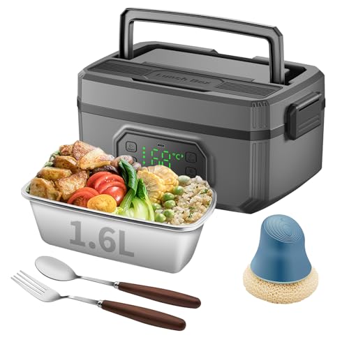 RYALNTC Electric Lunch Box for Adults with Timer - 1.6L Cordless Electric 24000mAh Battery-Powered Heated,5-Sided Heating & Smart Reservation - Portable Heated Lunch Box for Office, Truck, Camping