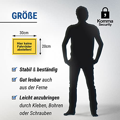 Komma Security Hier keine Fahrräder abstellen verboten - Schild 30 x 20 cm - Hinweisschild Hauswand Schaufenster Verbotsschild Fahrradfahrer - Warnhinweis parken verboten