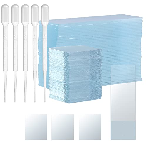 Microscope Slides and Cover Slips - 50 Prepared Sample Slides 100 Pre Cleaned Cover Glasses 5 Pcs 2ml Plastic Droppers