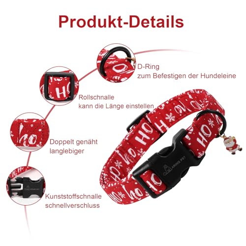 ARING PET Weihnachten Hundehalsband, Niedliche Schneeflocken Hundehalsband mit Schnellverschluss aus Kunststoffschnalle, Winter Bequemes Baumwoll Halsband für Jungen und Mädchen Hunde