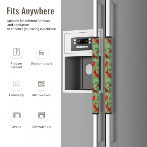 Image of Christmas Cardinal Refrigerator Door Handle Covers Set of 2, Neoprene Fridge Door Handle Covers Washable Non-Slip Protector for Fridge Dishwasher Appliance Handle Covers, Keep Your Kitchen Clean