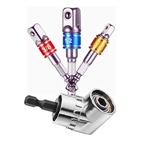105 Angle 1/4-Inch 6mm Extension Hex Drill Bit Screwdriver Socket Holder Adaptor + 3-Piece 1/4