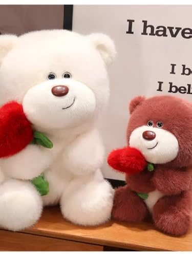 Image of White Teddy Bear with Red Heart - 10 Inch Soft Cuddly Plush Toy | Adorable Valentine Gift for Girlfriend, Kids & Home Decor Stuffed Toy |