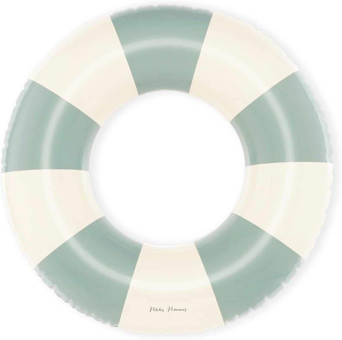 Petites Pommes Striped Pool Float for Kids & Toddlers - Durable Inner Tube, Handprinted Classic Striped Design Inflatable Donut, Soft Comfort Seaming, Packable Floats for Travel, Dusty Green, 24 inch