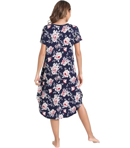 Image of NACHILA Nightgowns for Women-Viscose Made from Bamboo, V Neck Sleepshirts Short Sleeve Sleepwear Cool Nightshirt