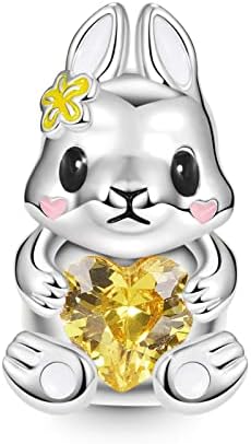 GNOCE Embraces Heart Gemstone Charm Bead Sterling Silver Animal Charm Fit Bracelet/Necklace for Women Girls Wife Daughter