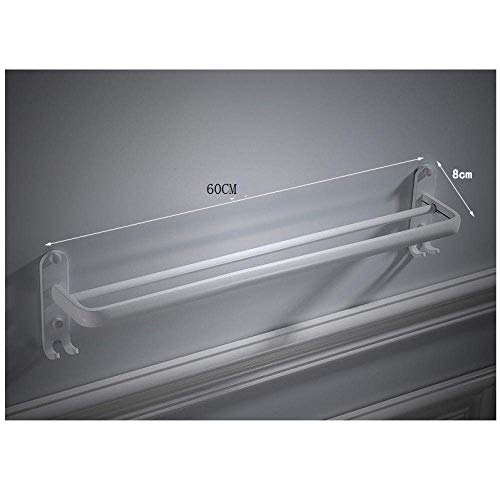 Toallero de baño de aluminio blanco de 60 CM con varilla doble y gancho de pared 8