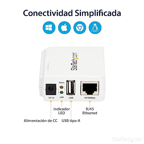Servidor de impresión inalámbrico StarTech.com para conectar impresoras USB a WiFi 5