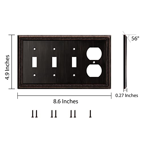 Image of Henne Bery Sunken Pearls Heavy Duty Decorative Wall Plate Switch Plate Outlet Cover (Triple Toggle /Single Duplex, Aged Bronze)