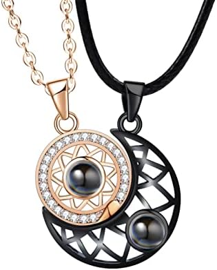 UNIQULAR Couples Necklace, Best Friend Friendship Matching Necklaces for BFF Girls Gifts Him Her Couple, Sun Moon Necklaces (Rose Gold & Black)