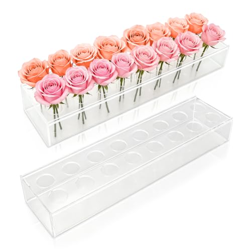 Jarrón acrílico rectangular de 16 agujeros transparente para flores 2
