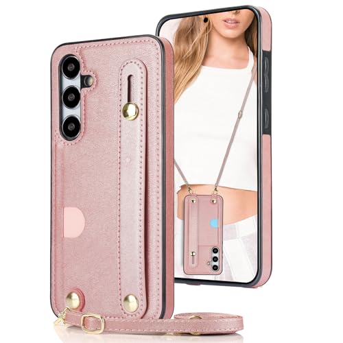 Ysnzaq Funda con Cuerda para Samsung Galaxy S24 FE (Not S24), Premium PU Cuero Billetera Case con [Soporte] Ajustable Cordón Niñas Mujeres Funda para Samsung Galaxy S24 FE. ZY Rose Gold