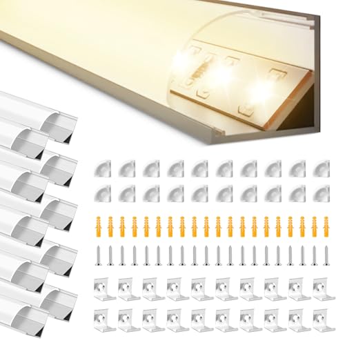 BRIMETI Profili per Strisce LED 10x Profili Angolari da 1 Metri in Alluminio V-forma con Copertura Opaca, Schermatura Opaca ingombro max striscia led 10.5mm - 15.8 x 15.8mm