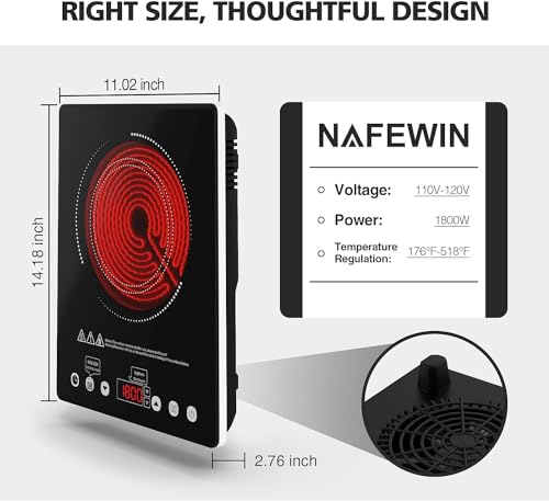 Image of Single Burner Electric Cooktop, 1800W Electric Stove Top Portable, Infrared Hot Plate 110v Plug in Countertop, Child Safety Lock, Timer, 9 Power Level, Compatible for All Cookware, Induction Cookotp