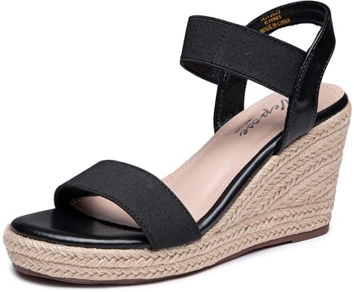 Vepose Women's Wedge Sandals Platform Espadrilles Sandals Elasitc Ankle Strap Open Toe 881 Sandals with 3.5