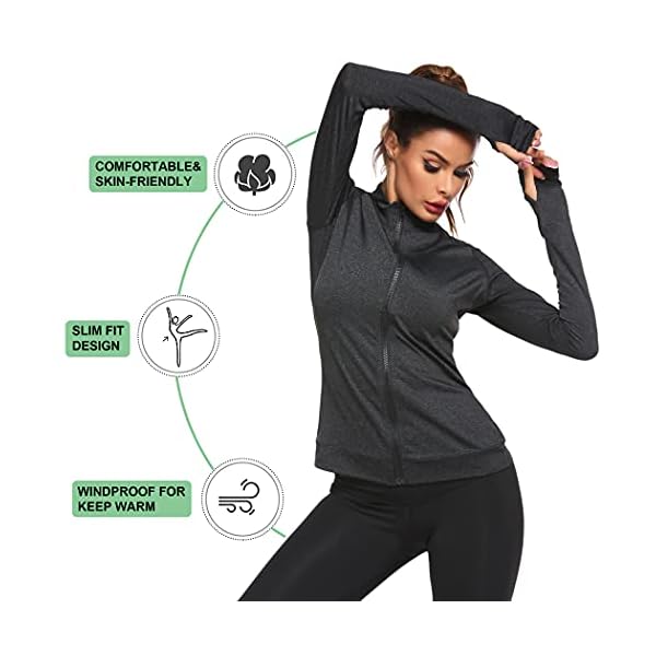 Pinspark Lightweight Workout Jacket for Women Full Zip Slim Fit Athletic Running Jacket with Thumb Holes Zipper Pockets